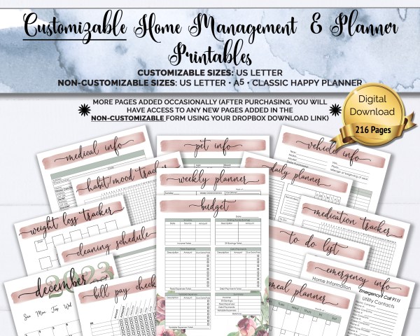 customizable home management planner printables product image